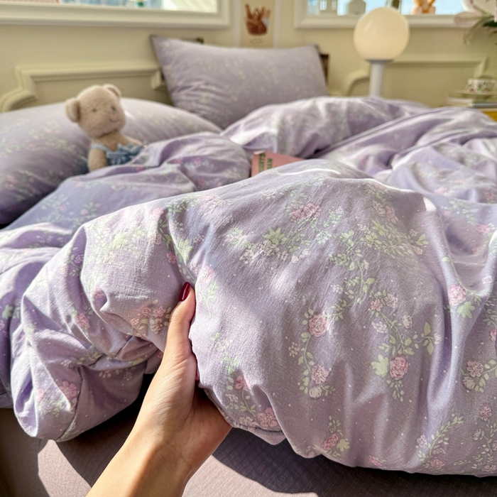 91家纺网 家纺一手货源 找家纺 罗亿家纺 2025新款云感提花双层纱裸睡四件套 恋如青柠香