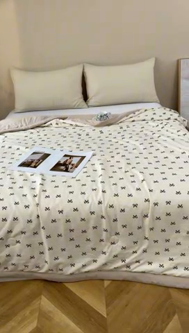 91家纺网 家纺一手货源 找家纺 森林人 2025新款A类针织棉大豆夏凉被 蝴蝶结