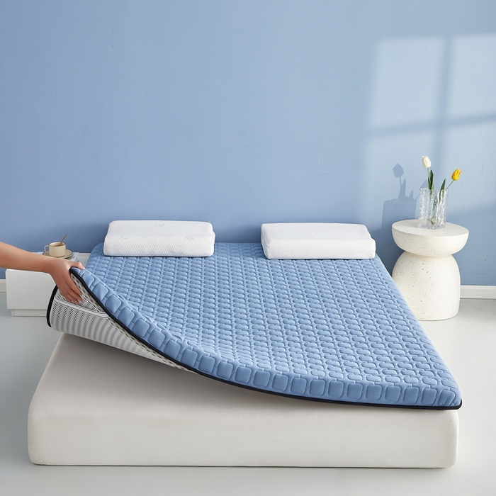 91家纺网 家纺一手货源 找家纺 祁恋婷家居 2025新款A类牛奶丝棉花抗压床垫【床垫遮盖物】 单边四菱格蓝