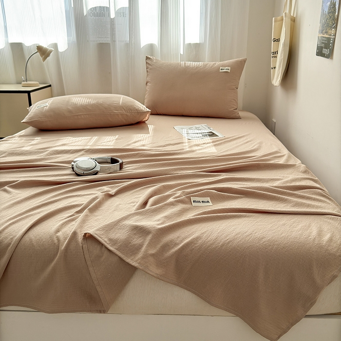 91家纺网 家纺一手货源 找家纺 罗亿家纺 2025新款云感提花双层纱单床单 奶咖床单