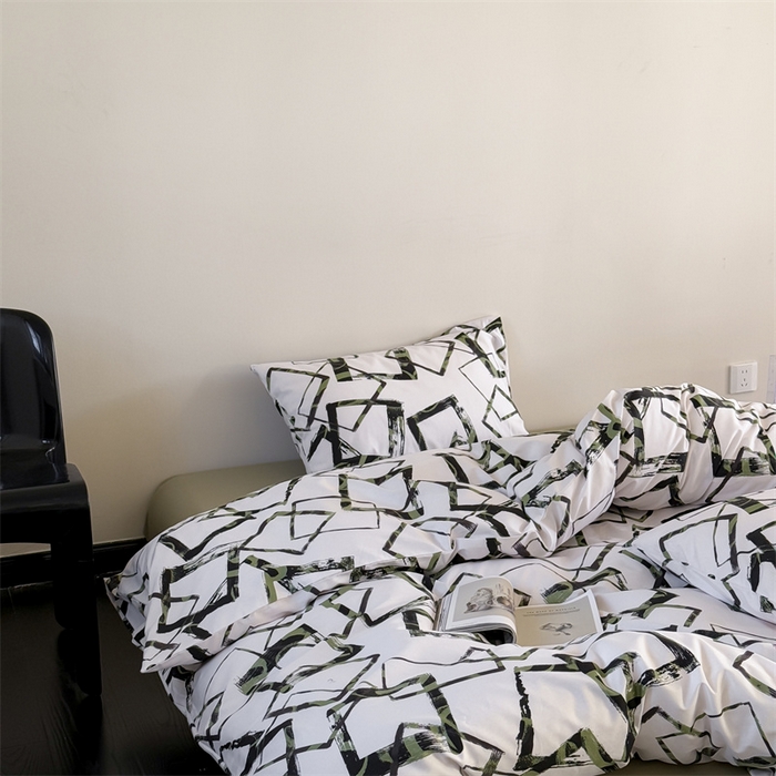 91家纺网 家纺一手货源 找家纺 窝米 2025新款全棉新品13370四件套 简约休闲风系列（悦溪、几何乐园） 几何乐园绿