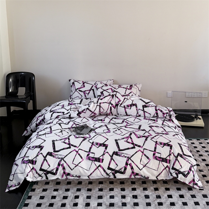91家纺网 家纺一手货源 找家纺 窝米 2025新款全棉新品13370四件套 简约休闲风系列（悦溪、几何乐园） 几何乐园紫