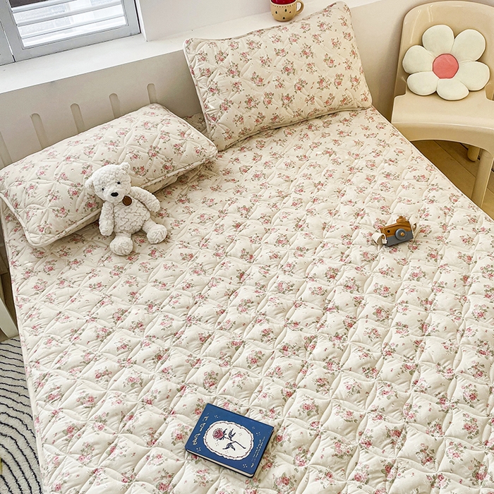 91家纺网 家纺一手货源 找家纺 豪选家纺 2025春夏四季新款新品有氧双层纱印花夹棉床笠床护罩床垫保护套 浪漫新花语