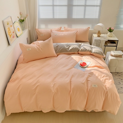 91家纺网 家纺一手货源 找家纺 眠博士 2025新款全棉40支纯色系列单被套 全棉拼色-橘色+杏色