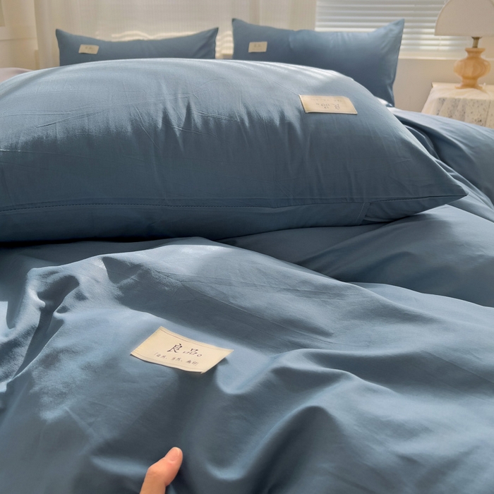 91家纺网 家纺一手货源 找家纺 眠博士 2025新款全棉40支纯色系列单被套 全棉拼色-宝蓝+银灰
