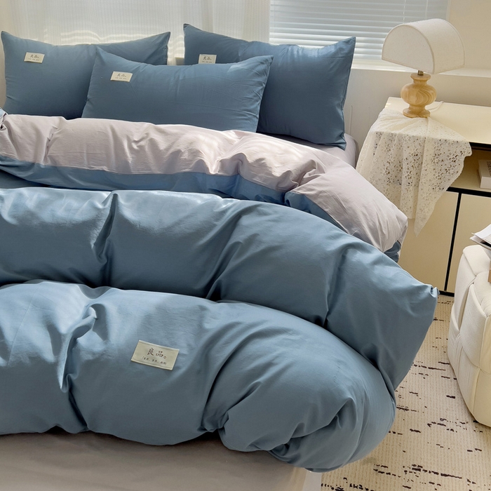91家纺网 家纺一手货源 找家纺 眠博士 2025新款全棉40支纯色系列单被套 全棉拼色-宝蓝+银灰