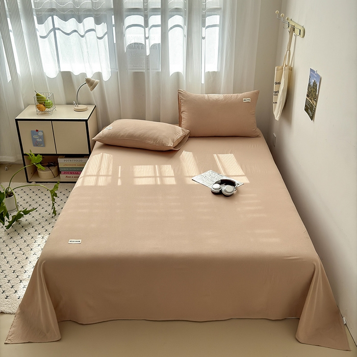 91家纺网 家纺一手货源 找家纺 罗亿家纺 2025新款云感提花双层纱单床单 奶咖床单