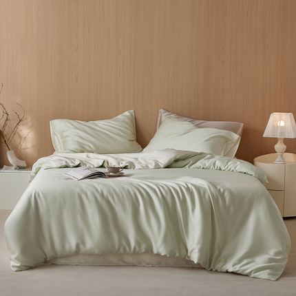 简纯主义 2025新款60兰精天丝拼色纯色四件套 薄荷