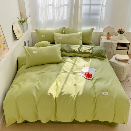 眠博士 2025新款全棉40支纯色系列单被套 全棉拼色-浅绿+军绿