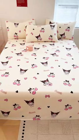 91家纺网 家纺一手货源 找家纺 木堇家居 2025新款全棉三丽鸥床单枕套单品系列（含防伪码） 全棉床单--樱桃库洛米