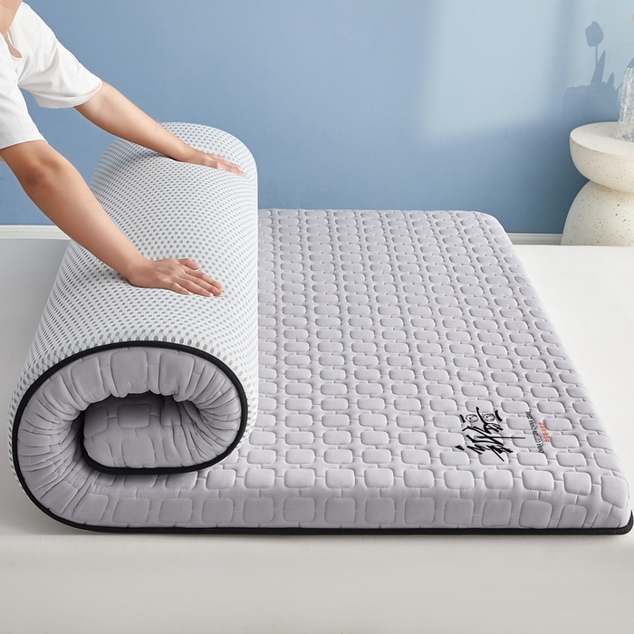 91家纺网 家纺一手货源 找家纺 祁恋婷家居 2025新款A类牛奶丝棉花抗压床垫【床垫遮盖物】 新疆棉花-四菱格灰