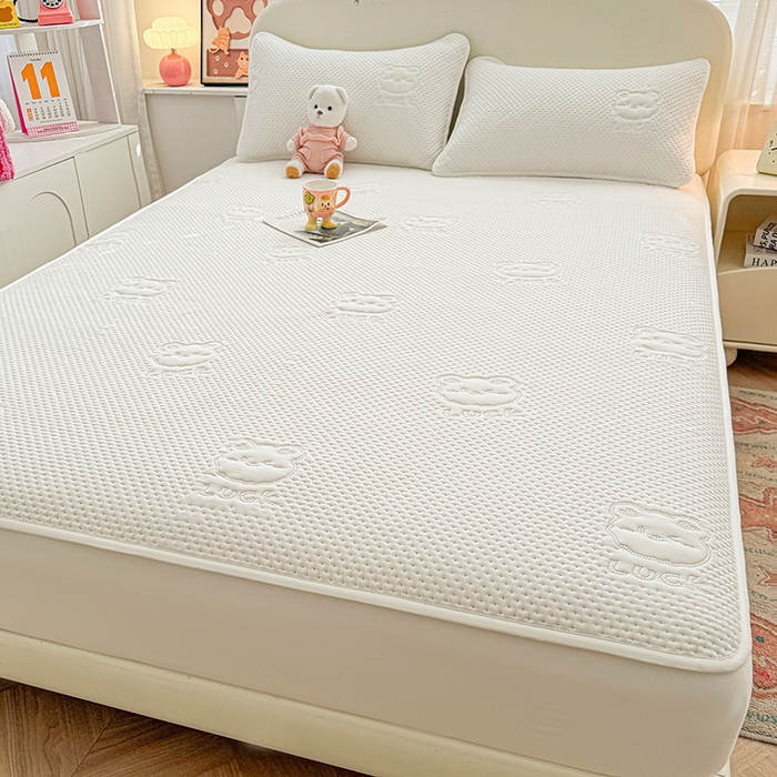 91家纺网 家纺一手货源 找家纺 喜居 2025新款幸运多-夹棉床笠系列 幸运多-米白