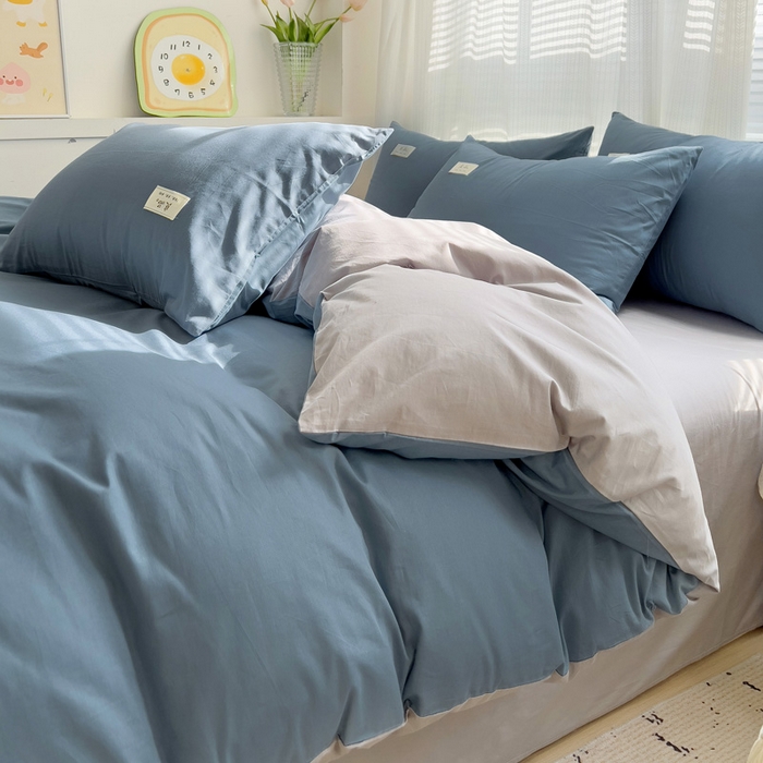 91家纺网 家纺一手货源 找家纺 眠博士 2025新款全棉40支纯色系列单被套 全棉拼色-宝蓝+银灰