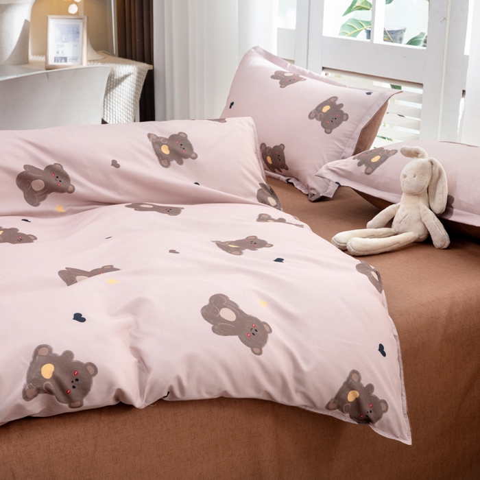 91家纺网 家纺一手货源 找家纺 乐居坊  2025新款柔软亲肤印花四件套大床图 小熊咖