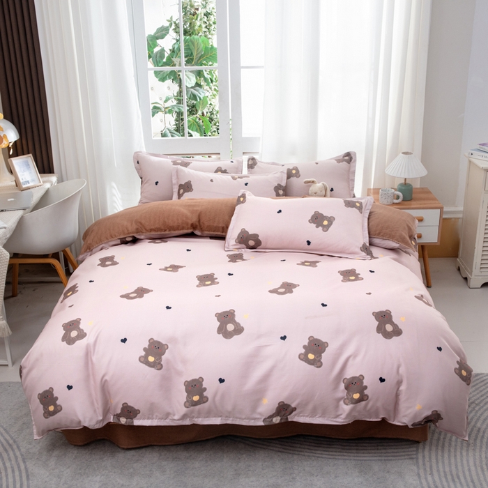 91家纺网 家纺一手货源 找家纺 乐居坊  2025新款柔软亲肤印花四件套大床图 小熊咖