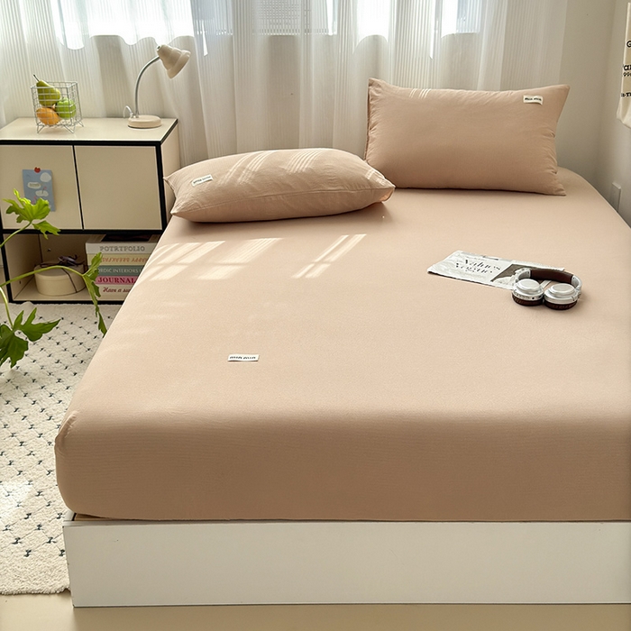 91家纺网 家纺一手货源 找家纺 罗亿家纺 2025新款云感提花双层纱单床笠 奶咖床笠