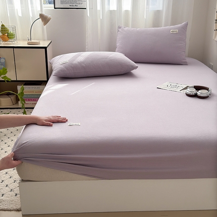 91家纺网 家纺一手货源 找家纺 罗亿家纺 2025新款云感提花双层纱单床笠 浅紫床笠