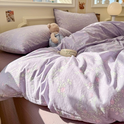 罗亿家纺 2025新款云感提花双层纱裸睡四件套 恋如青柠香