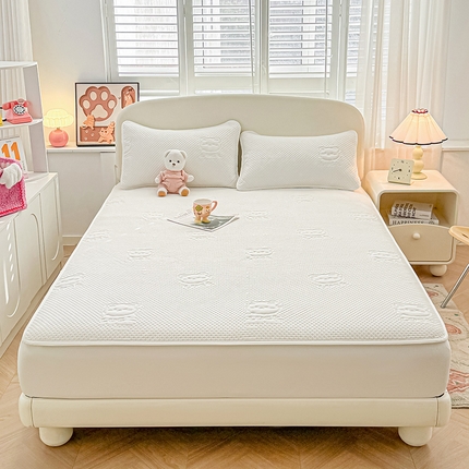 91家纺网 家纺一手货源 找家纺 喜居 2025新款幸运多-夹棉床笠系列 幸运多-米白