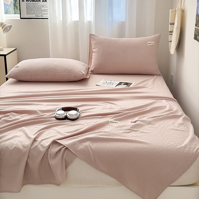 91家纺网 家纺一手货源 找家纺 罗亿家纺 2025新款云感提花双层纱单床单 浅豆沙床单