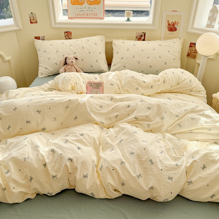 91家纺网 家纺一手货源 找家纺 罗亿家纺 2025新款云感提花双层纱裸睡四件套 相思 蓝