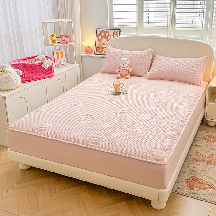 91家纺网 家纺一手货源 找家纺 喜居 2025新款幸运多-夹棉床笠系列 幸运多-樱粉