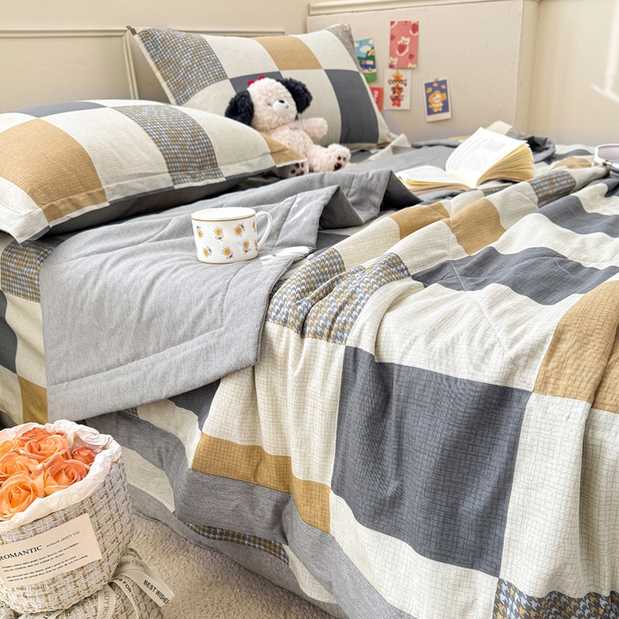 91家纺网 家纺一手货源 找家纺 棉造家居 2025新款春夏全棉纯棉印花夏被夏凉被空调被 雅阁-灰