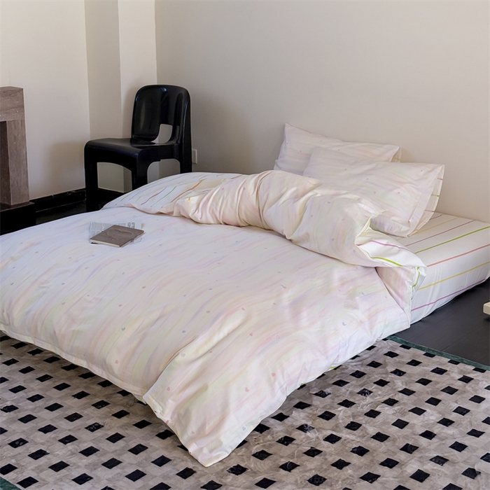 91家纺网 家纺一手货源 找家纺 窝米 2025新款全棉新品13370四件套 简约休闲风系列（悦溪、几何乐园） 流砂