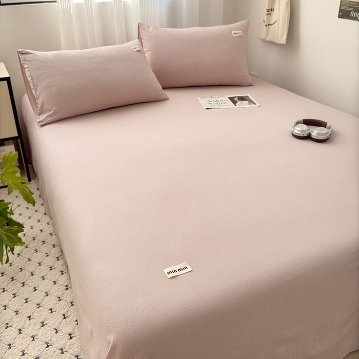 91家纺网 家纺一手货源 找家纺 罗亿家纺 2025新款云感提花双层纱单床单 浅豆沙床单