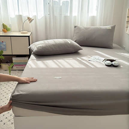 91家纺网 家纺一手货源 找家纺 罗亿家纺 2025新款云感提花双层纱单床笠 灰色床笠