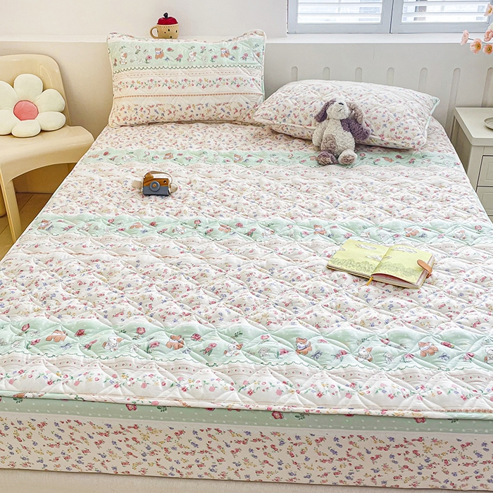 91家纺网 家纺一手货源 找家纺 豪选家纺 2025春夏四季新款新品有氧双层纱印花夹棉床笠床护罩床垫保护套 趣萌宠乐坊