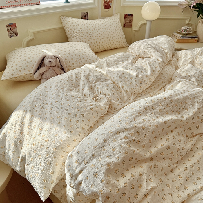 91家纺网 家纺一手货源 找家纺 罗亿家纺 2025新款云感提花双层纱裸睡四件套 橘子海