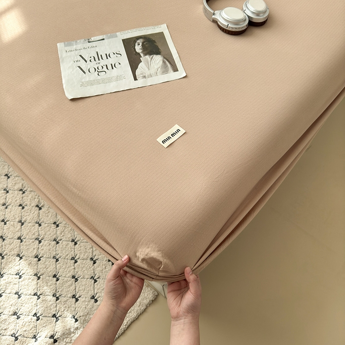 91家纺网 家纺一手货源 找家纺 罗亿家纺 2025新款云感提花双层纱单床笠 奶咖床笠