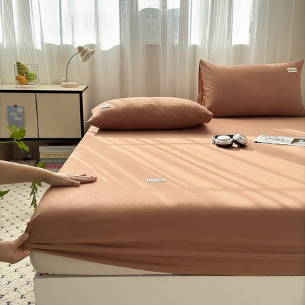 91家纺网 家纺一手货源 找家纺 罗亿家纺 2025新款云感提花双层纱单床笠 深咖床笠