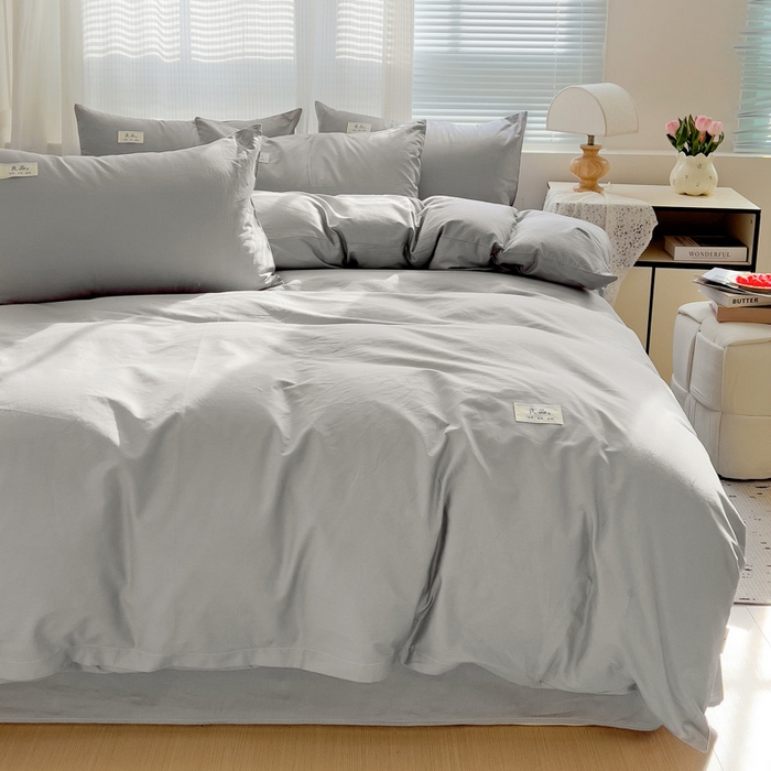 91家纺网 家纺一手货源 找家纺 眠博士 2025新款全棉40支纯色系列单被套 全棉拼色-银灰色