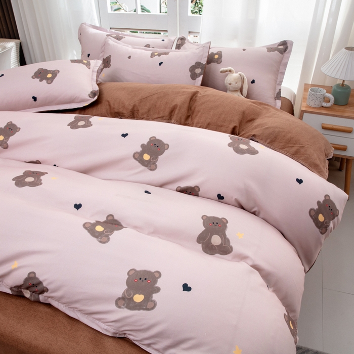 91家纺网 家纺一手货源 找家纺 乐居坊  2025新款柔软亲肤印花四件套大床图 小熊咖