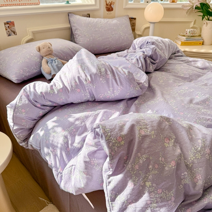 91家纺网 家纺一手货源 找家纺 罗亿家纺 2025新款云感提花双层纱裸睡四件套 恋如青柠香