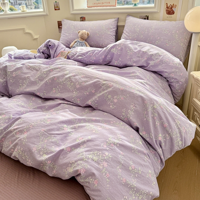 91家纺网 家纺一手货源 找家纺 罗亿家纺 2025新款云感提花双层纱裸睡四件套 恋如青柠香