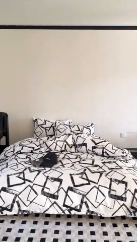 91家纺网 家纺一手货源 找家纺 窝米 2025新款全棉新品13370四件套 简约休闲风系列（悦溪、几何乐园） 几何乐园黑