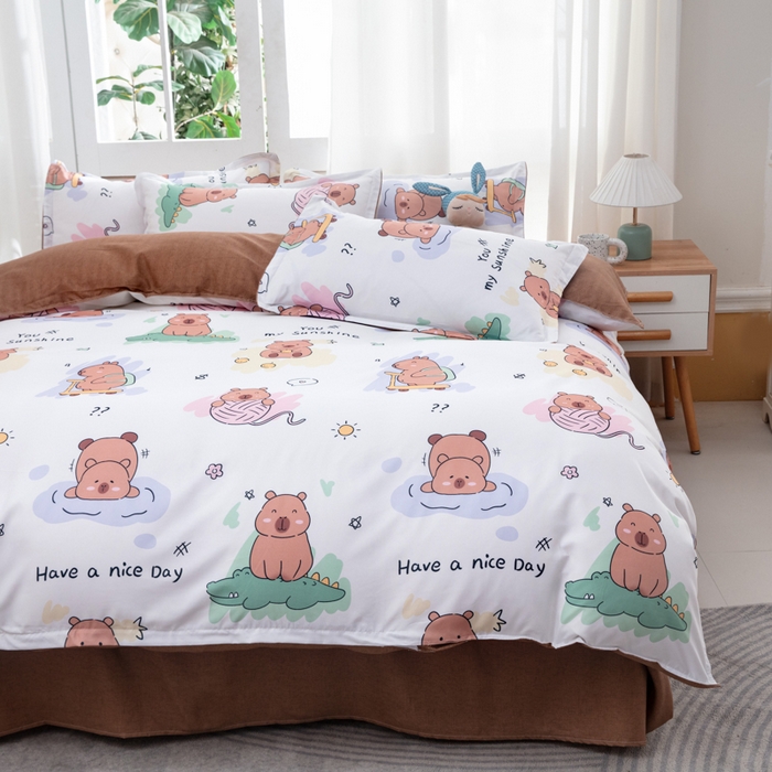 91家纺网 家纺一手货源 找家纺 乐居坊  2025新款柔软亲肤印花四件套大床图 卡皮巴拉