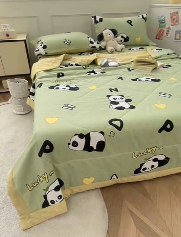 91家纺网 家纺一手货源 找家纺 棉造家居 2025新款春夏全棉纯棉印花夏被夏凉被空调被 熊猫宝贝