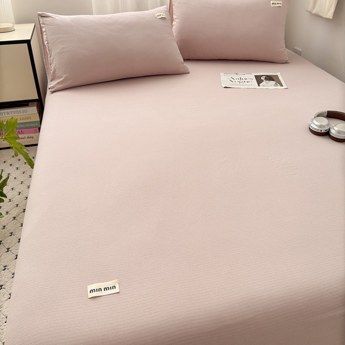 91家纺网 家纺一手货源 找家纺 罗亿家纺 2025新款云感提花双层纱单床单 浅豆沙床单