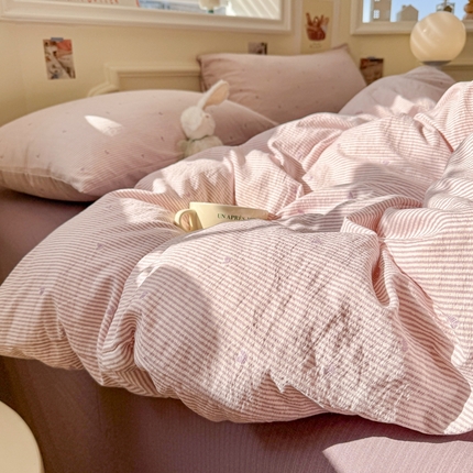 罗亿家纺 2025新款云感提花双层纱裸睡四件套 倾心 紫