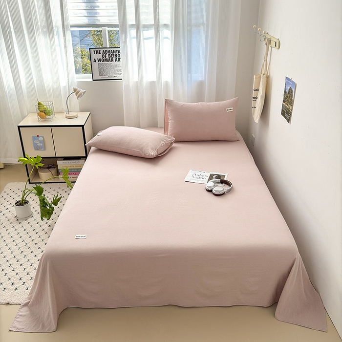 91家纺网 家纺一手货源 找家纺 罗亿家纺 2025新款云感提花双层纱单床单 浅豆沙床单