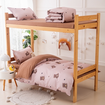 91家纺网 家纺一手货源 找家纺 乐居坊  2025新款柔软亲肤印花四件套宿舍床 小熊咖