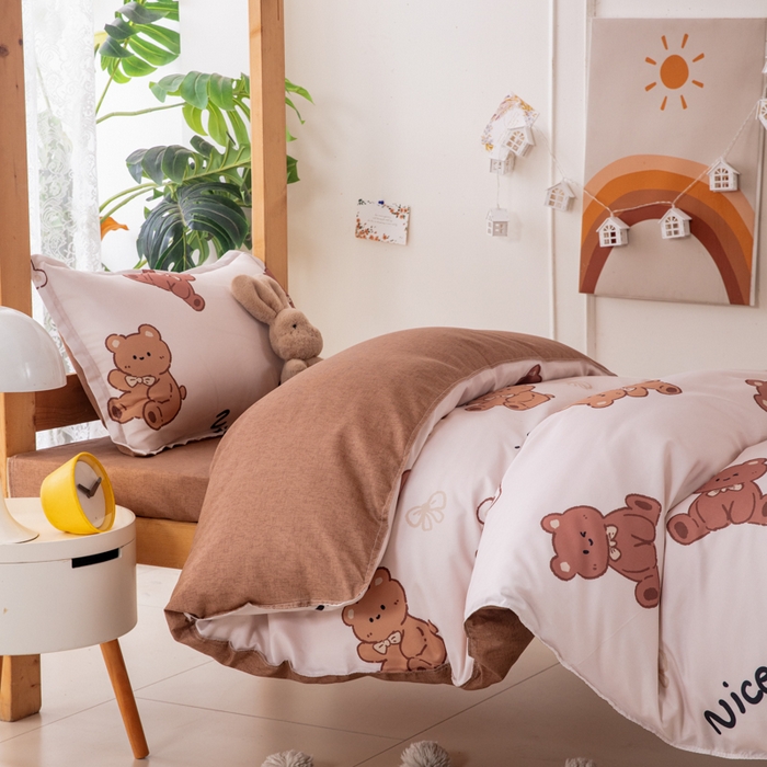 91家纺网 家纺一手货源 找家纺 乐居坊  2025新款柔软亲肤印花四件套宿舍床 Nice小熊