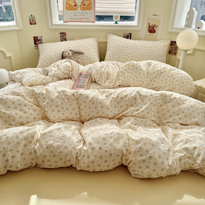 91家纺网 家纺一手货源 找家纺 罗亿家纺 2025新款云感提花双层纱裸睡四件套 橘子海