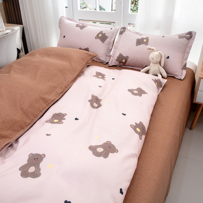 91家纺网 家纺一手货源 找家纺 乐居坊  2025新款柔软亲肤印花四件套大床图 小熊咖