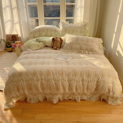 91家纺网 家纺一手货源 找家纺 轻奢坊  2025新款法式泡泡棉床裙款四件套 法式花园