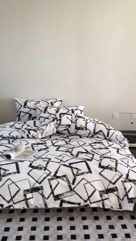 91家纺网 家纺一手货源 找家纺 窝米 2025新款全棉新品13370四件套 简约休闲风系列（悦溪、几何乐园） 几何乐园绿